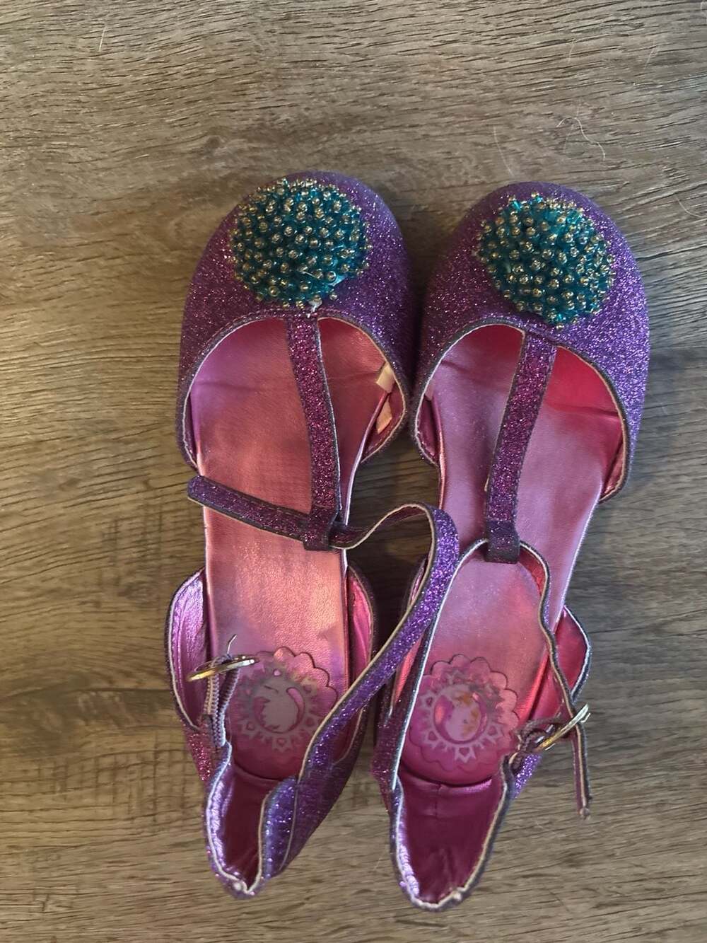 Disney Frozen Anna Purple Glitter T-Strap Dress Shoes Girls Size 13 - Picture 2 of 4